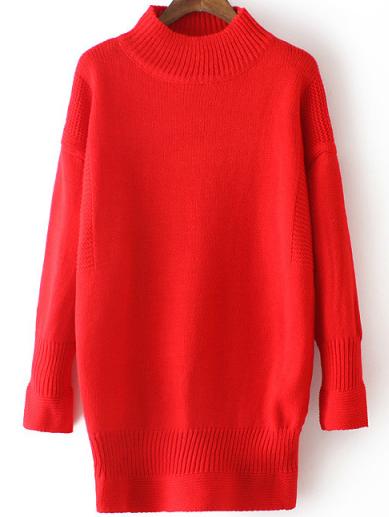 Romwe Mock Neck Bell Sleeve Red Sweater Dress