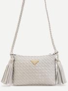 Romwe Light Grey Woven Pu Tassel Trim Crossbody Bag