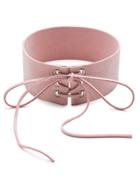 Romwe Pink Lace Up Tie Front Suede Wide Choker