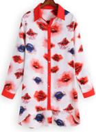 Romwe Dip Hem Lips Print Blouse