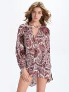 Romwe Burgundy Paisley Print Cutout Neck High Low Blouse