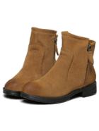 Romwe Brown Round Toe Side Zipper Flat Boots