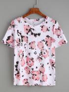 Romwe Pink Flower Print T-shirt