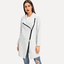 Romwe Zip Side Longline Coat