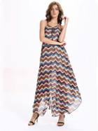 Romwe Multi-stripe Halter Lace Insert Split Dress