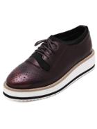 Romwe Red Brush Round Toe Lace Up Flats