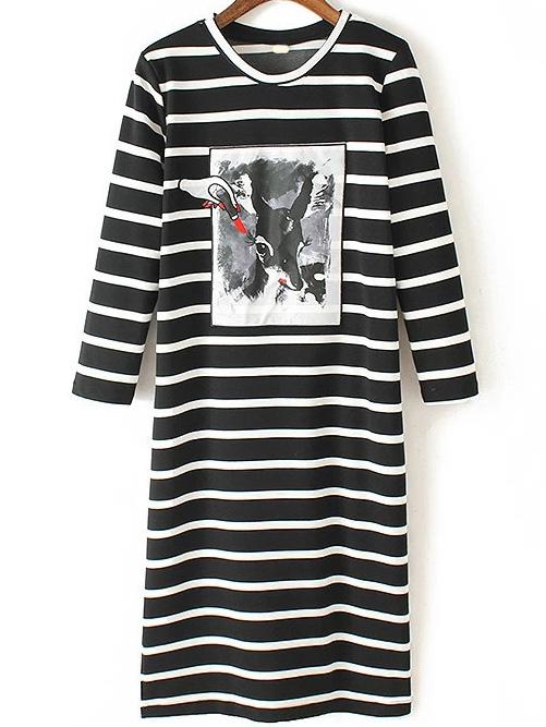 Romwe Striped Embroidered Patch Tshirt Dress