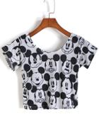 Romwe Mickey Print Crop T-shirt