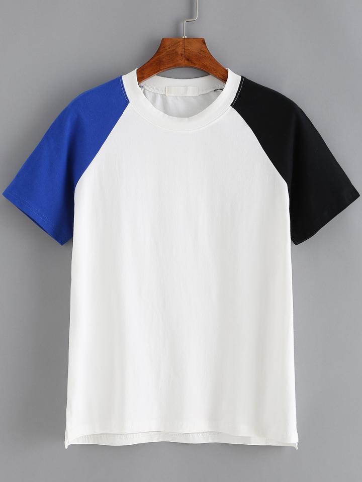 Romwe Colour-block Crew Neck T-shirt