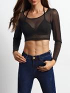 Romwe Sheer Mesh Crop Shirt