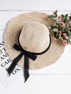 Romwe Lace Bow Tie Straw Hat