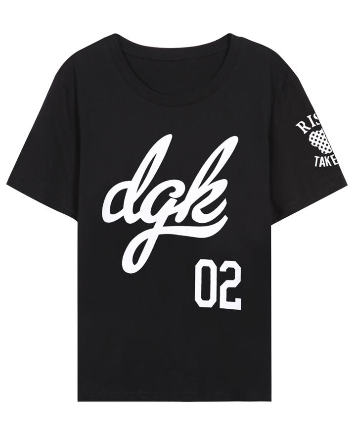 Romwe Round Neck Letters 02 Print Black T-shirt