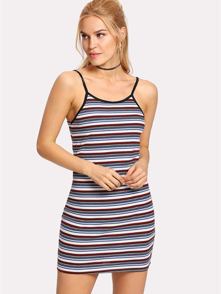 Romwe Colorful Striped Cami Dress