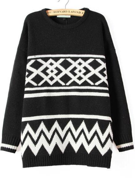Romwe Geometric Casual Knit Sweater