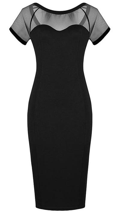 Romwe Sheer Mesh Short Sleeve Backless Bodycon Dress