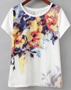 Romwe With Diamond Florals T-shirt