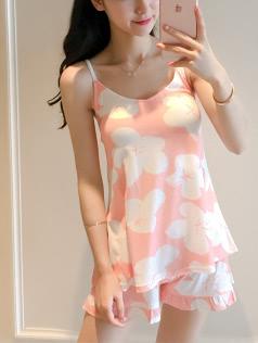 Romwe Floral Print Cami Top & Shorts Pj Set