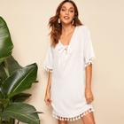 Romwe Lace-up Neck Tassel Detail Cover Up