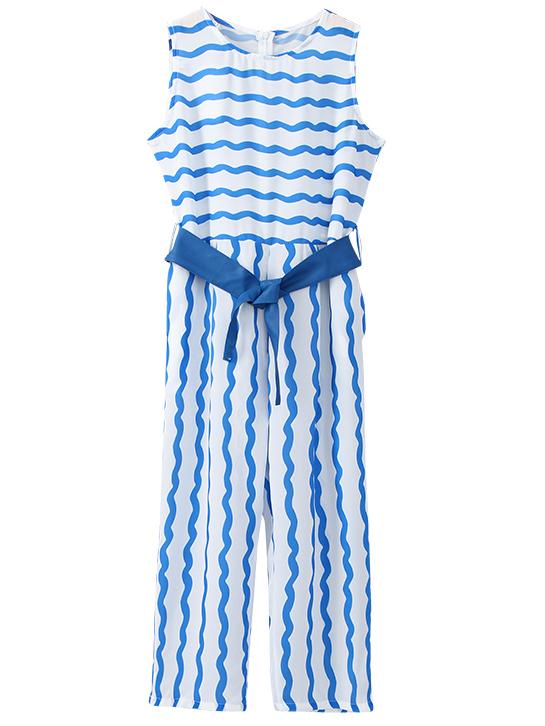 Romwe Multicolor Sleeveless Pockets Stripe Jumpsuit With Belt