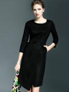 Romwe Black Round Neck Length Sleeve Pockets Dress