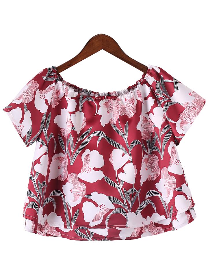 Romwe Multicolor Off The Shoulder Ruffle Floral Print Blouse