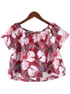 Romwe Multicolor Off The Shoulder Ruffle Floral Print Blouse