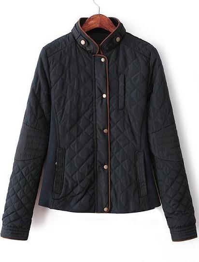Romwe Diamond Pattern Stand Collar Crop Coat