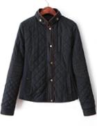 Romwe Diamond Pattern Stand Collar Crop Coat