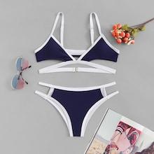 Romwe Contrast Trim Cut-out Bikini Set