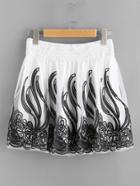 Romwe Applique Shirred Waist Skirt