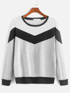 Romwe Heather Grey Contrast Long Sleeve Sweatshirt