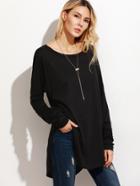 Romwe Black High Low Curved Hem Long T-shirt