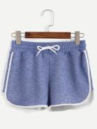 Romwe Blue Marled Knit Contrast Binding Drawstring Shorts