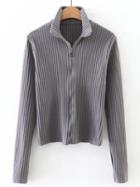 Romwe Grey Zip Up Ribbed Knit T-shirt