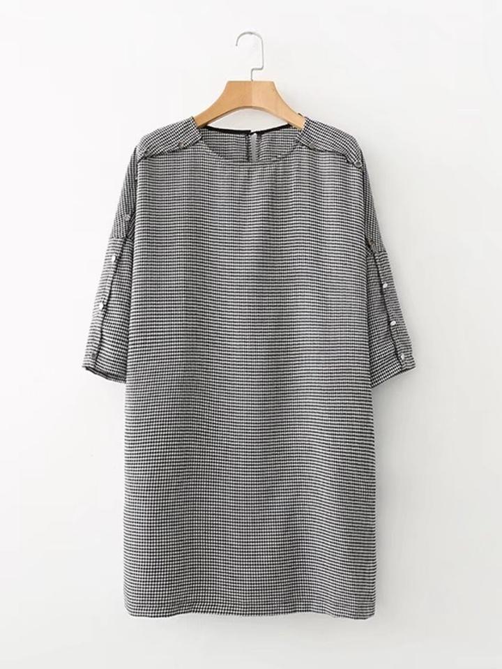 Romwe Seam Detail Houndstooth Dress