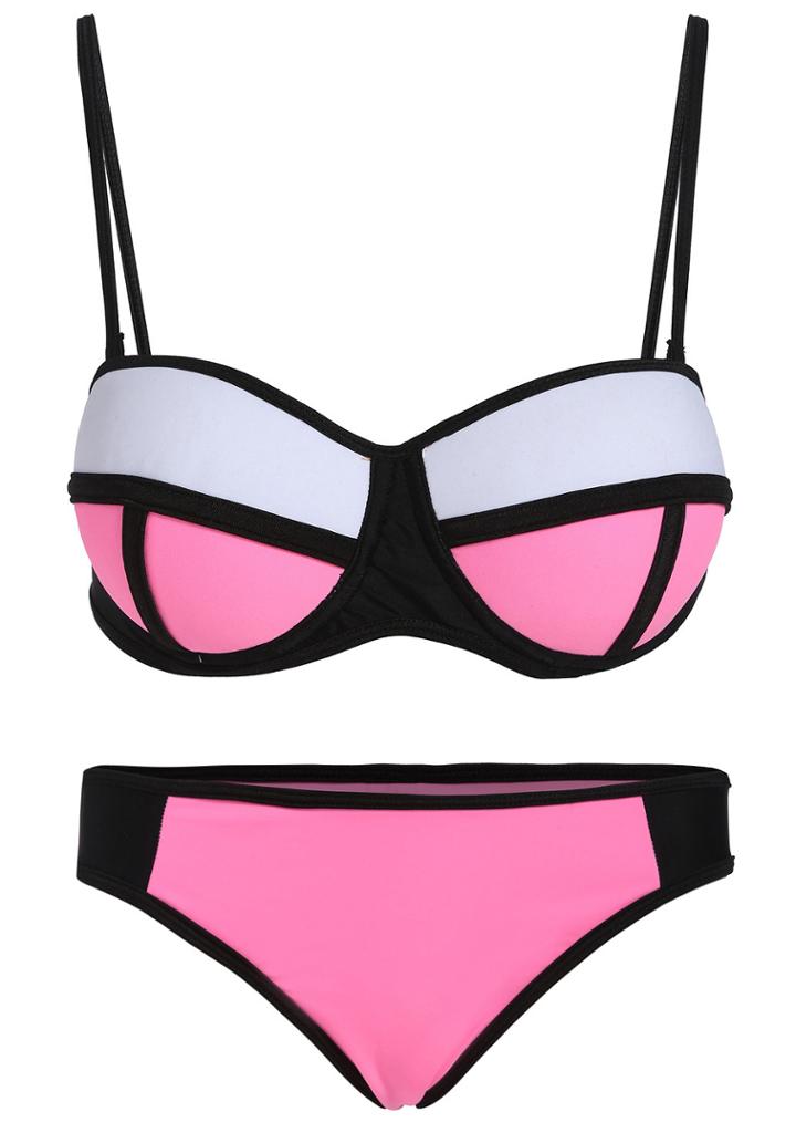 Romwe Color-block Spaghetti Strap Bikini Set