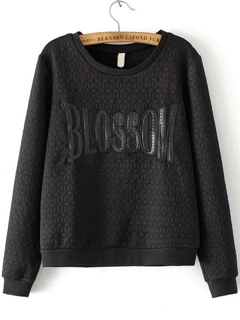 Romwe Letter Embroidered Patch Black Sweatshirt
