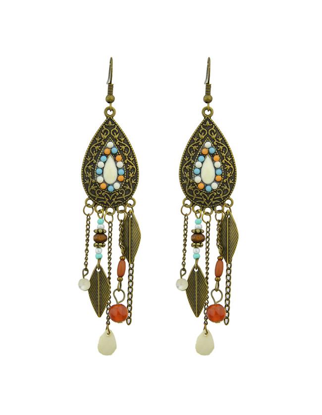 Romwe Beads Chains Hanging Drop Long Earrings