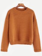 Romwe Brown Dropped Shoulder Seam Long Sleeve Sweater