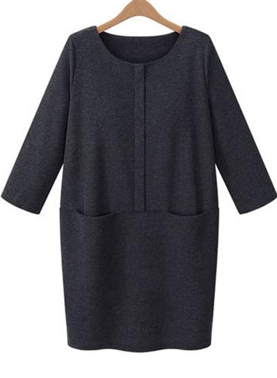 Romwe Pockets Slim Grey Dress