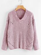 Romwe V Neckline Ribbed Knit Chunky Sweater