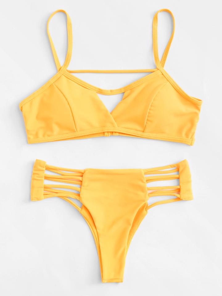 Romwe Keyhole Front Caged Back Bikini Set