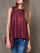 Romwe Burgundy Pearl Coated Keyhole Back Swing Top