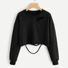 Romwe Ripped Detail Solid Sweatshirt