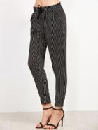 Romwe Black Vertical Striped Drawstring Pants