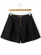 Romwe A-line Black Shorts With Zipper