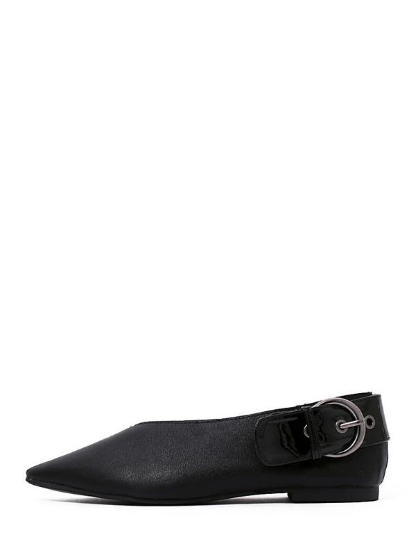 Romwe Black Pointed Toe V-shaped Opening Flats