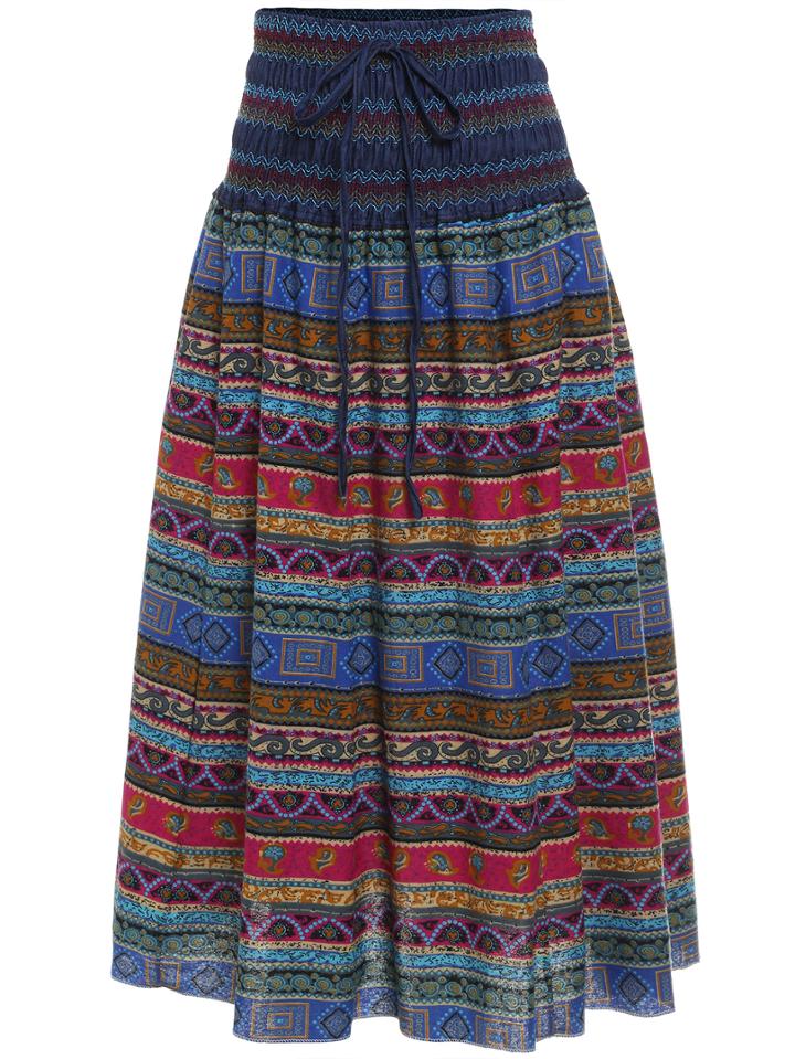 Romwe Paisley Print Skirt With Drawstring