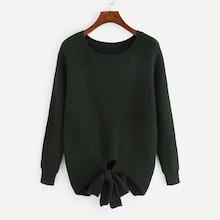 Romwe Raglan Sleeve Eyelet Knot Sweater