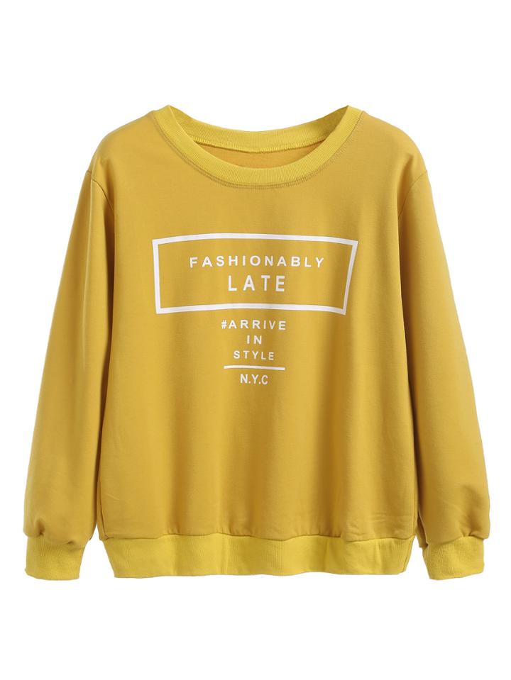 Romwe Ginger Letter Print Sweatshirt